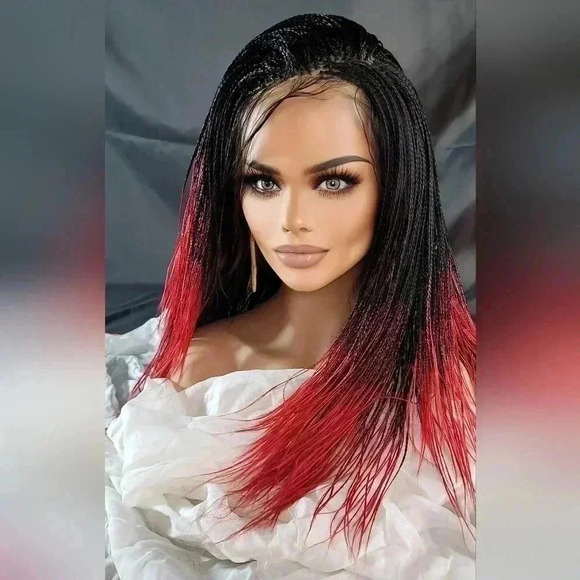 Yassine Red/Black Ombre Braided Wig | 100% Handmade Micro Millions Lace NWT - Picture 12 of 17